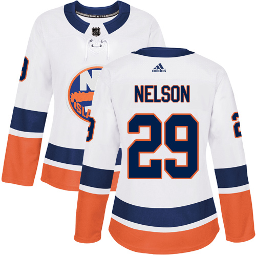 Adidas New York Islanders #29 Brock Nelson White Road Authentic Women's Stitched Jersey Womens