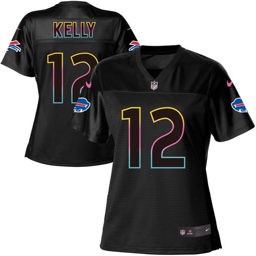 Bills #12 Jim Kelly Black Women's Fashion Game Jersey