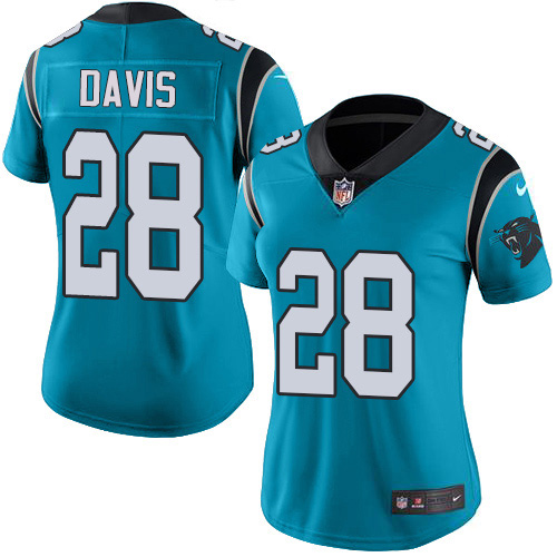 Carolina Panthers #28 Mike Davis Blue Alternate Women's Stitched Vapor Untouchable Limited Jersey Womens