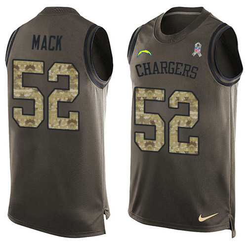 Chargers #52 Khalil Mack Green Men's Stitched Limited Salute To Service Tank Top Jersey