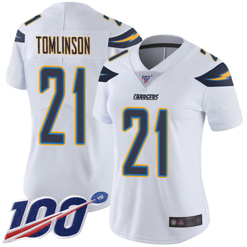 Chargers #21 LaDainian Tomlinson White Women's Stitched 100th Season Vapor Limited Jersey