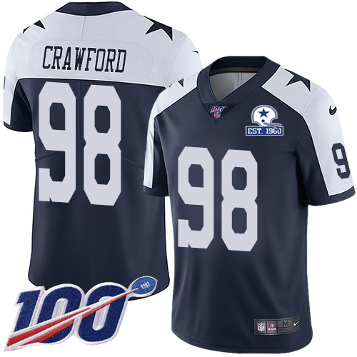 Dallas Cowboys #98 Tyrone Crawford Navy Blue Thanksgiving Men's Stitched With Established In 1960 Patch 100th Season Vapor Untouchable Limited Thr