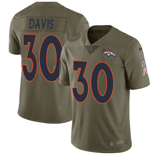 Denver Broncos #30 Terrell Davis Olive Men's Stitched Limited 2017 Salute to Service Jersey Men's