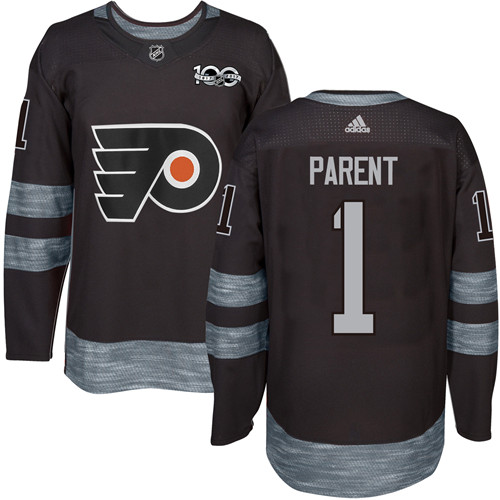 Adidas Philadelphia Flyers #1 Bernie Parent Black 1917-2017 100th Anniversary Stitched Jersey Men's