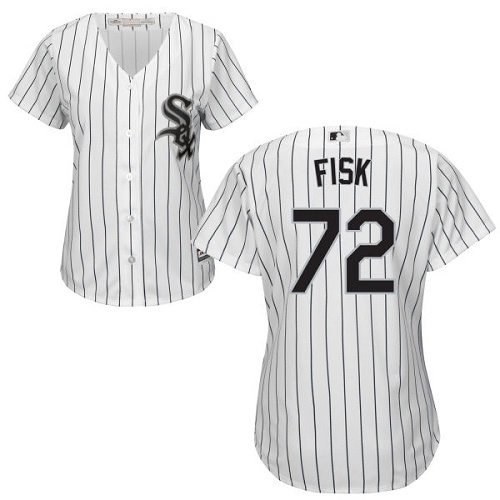 Chicago White Sox #72 Carlton Fisk White(Black Strip) Home Women's Stitched Jersey Womens