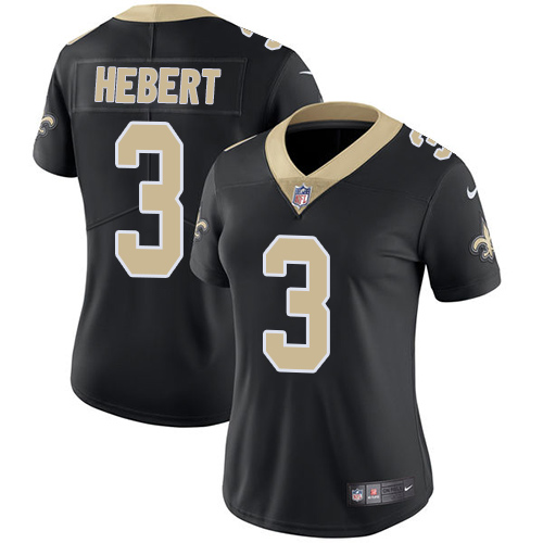 New Orleans Saints #3 Bobby Hebert Black Team Color Women's Stitched Vapor Untouchable Limited Jersey Womens