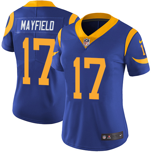 Rams #17 Baker Mayfield Royal Blue Alternate Women's Stitched Vapor Untouchable Limited Jersey