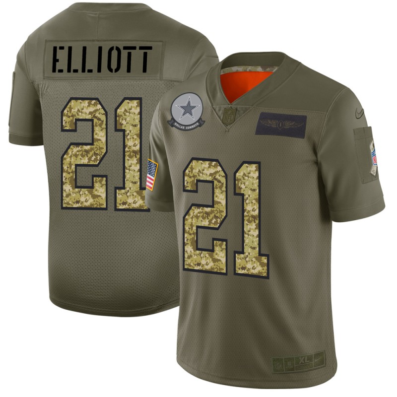 Dallas Cowboys #21 Ezekiel Elliott Men's 2019 Olive Camo Salute To Service Limited Jersey