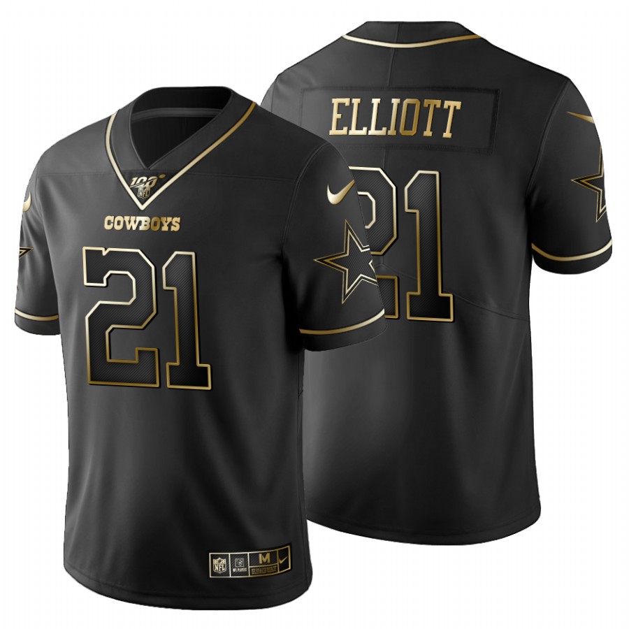 Dallas Cowboys #21 Ezekiel Elliott Men's Black Golden Limited 100 Jersey