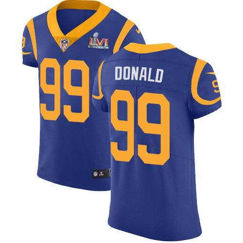 Rams #99 Aaron Donald Royal Blue Alternate Super Bowl LVI Patch Men's Stitched Vapor Untouchable Elite Jersey