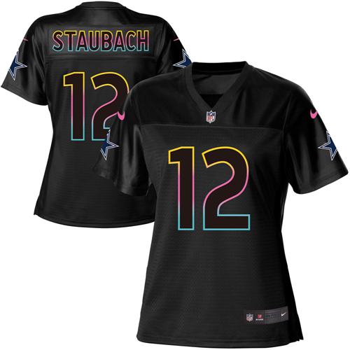 Cowboys #12 Roger Staubach Black Women's Fashion Game Jersey
