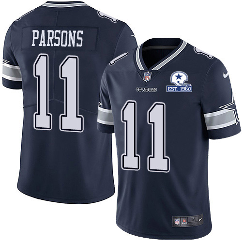 Cowboys #11 Micah Parsons Navy Blue Team Color Men's Stitched With Established In 1960 Patch Vapor Untouchable Limited Jersey