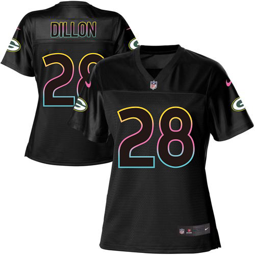 Packers #28 AJ Dillon Black Women's Fashion Game Jersey