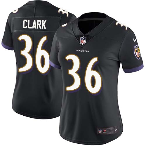 Baltimore Ravens #36 Chuck Clark Black Alternate Women's Stitched Vapor Untouchable Limited Jersey Womens