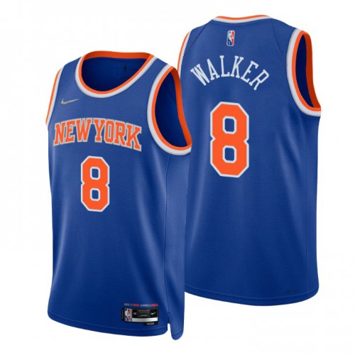 New York Knicks #8 Kemba Walker Blue Mens 2021-22 75th Anniversary Diamond Swingman Jersey - Icon Edition Mens