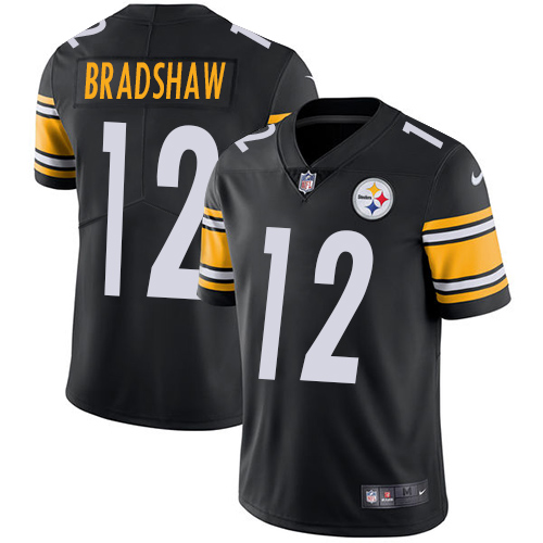 Steelers #12 Terry Bradshaw Black Team Color Youth Stitched Vapor Untouchable Limited Jersey