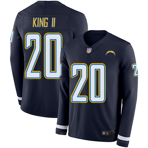 Los Angeles Chargers #20 Desmond King II Navy Blue Team Color Men's Stitched Limited Therma Long Sleeve Jersey Men's