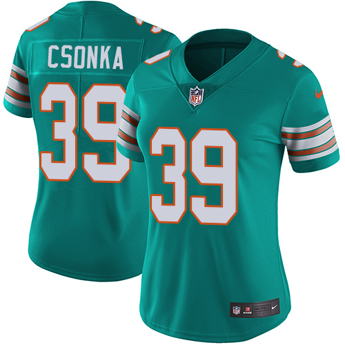 Miami Dolphins #39 Larry Csonka Aqua Green Alternate Women's Stitched Vapor Untouchable Limited Jersey Womens