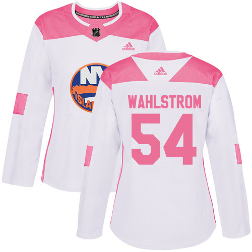 Adidas New York Islanders #54 Oliver Wahlstrom White/Pink Authentic Fashion Women's Stitched Jersey Womens