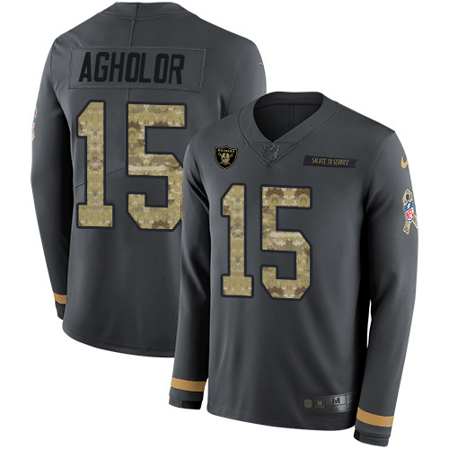 Las Vegas Raiders #15 Nelson Agholor Anthracite Salute to Service Youth Stitched Limited Therma Long Sleeve Jersey Youth