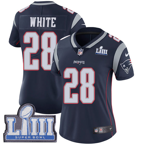 New England Patriots #28 James White Navy Blue Team Color Super Bowl LIII Bound Women's Stitched Vapor Untouchable Limited Jersey Womens