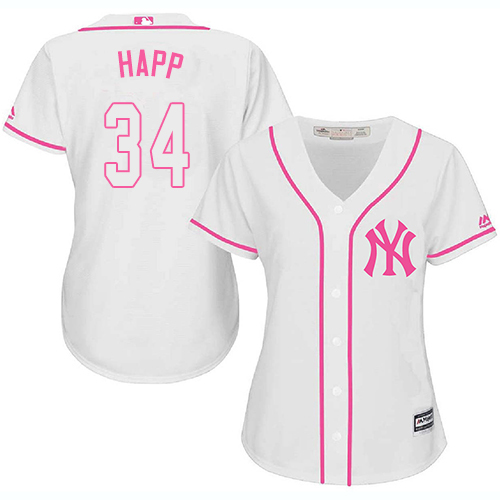 New York Yankees #34 J.A. Happ White/Pink Fashion Women's Stitched Jersey Womens