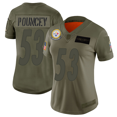 Pittsburgh Steelers #53 Maurkice Pouncey Camo Women's Stitched Limited 2019 Salute to Service Jersey Womens