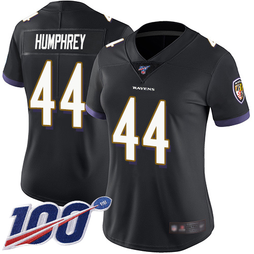 Baltimore Ravens #44 Marlon Humphrey Black Alternate Women's Stitched 100th Season Vapor Limited Jersey Womens