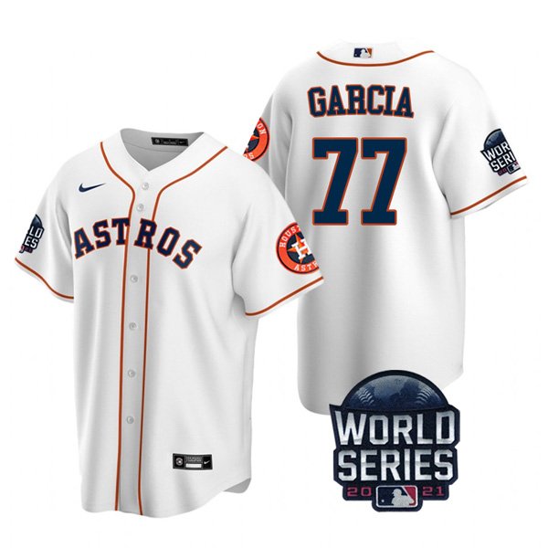 Houston Astros #77 Luis Garcia Men's 150th Anniversary 2021 World Series Game Jersey - White