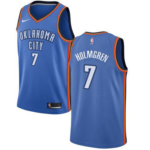 Oklahoma City Thunder #7 Chet Holmgren Blue Mens 2021-22 75th Anniversary Diamond Swingman Jersey - Icon Edition Mens