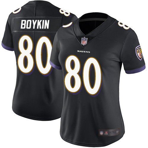 Baltimore Ravens #80 Miles Boykin Black Alternate Women's Stitched Vapor Untouchable Limited Jersey Womens