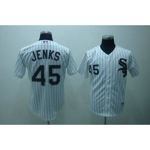 Chicago White Sox #45 Bobby Jenks Stitched White Black Strip Jersey Men's