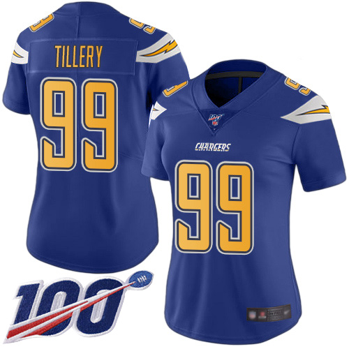 Los Angeles Chargers #99 Jerry Tillery Electric Blue Women's Stitched Limited Rush 100th Season Jersey Womens