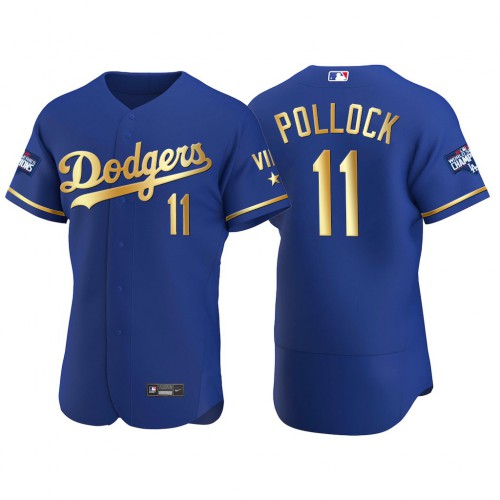Los Angeles Los Angeles Dodgers #11 A.J. Pollock Men's Authentic 2021 Gold Program World Series Champions Jersey Royal Men's