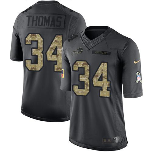 Buffalo Bills #34 Thurman Thomas Black Youth Stitched Limited 2016 Salute to Service Jersey Youth