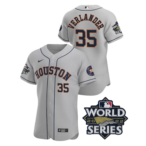 Houston Astros #35 Justin Verlander Men's 150th Anniversary 2022 World Series Authentic Jersey - Gray