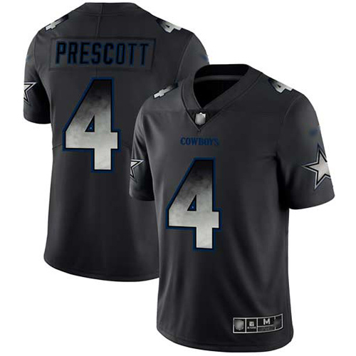 Cowboys #4 Dak Prescott Black Men's Stitched Vapor Untouchable Limited Smoke Fashion Jersey