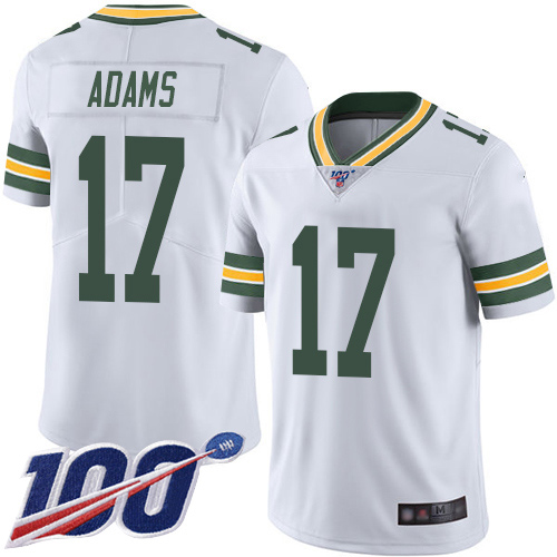 Packers #17 Davante Adams White Men's Stitched 100th Season Vapor Limited Jersey