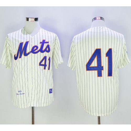 Mitchell And Ness 1969 New York Mets #41 Tom Seaver Cream(Blue Strip) Throwback Stitched Jersey Men's