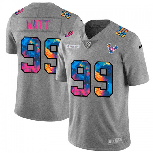 Houston Houston Texans #99 J.J. Watt Men's Multi-Color 2020 Crucial Catch Jersey Greyheather Men's