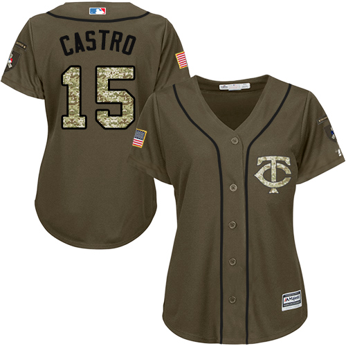 Minnesota Twins #15 Jason Castro Green Salute to Service Women's Stitched Jersey Womens