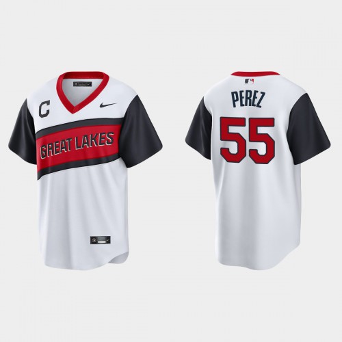 Cleveland Guardians #55 Roberto Perez Men's White 2021 Little League Class Game Jersey Men's