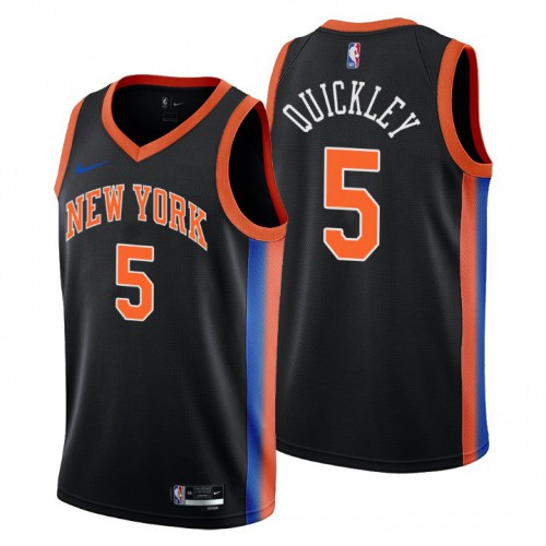 New York Knicks #5 Immanuel Quickley Mens 2022-23 City Edition Jersey - Cherry Blossom Black Mens