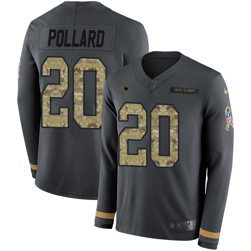 Cowboys #20 Tony Pollard Anthracite Salute To Service Youth Stitched Limited Therma Long Sleeve Jersey
