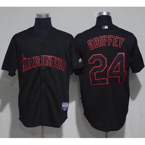 Seattle Mariners #24 Ken Griffey Black Strip Stitched Jersey Men's