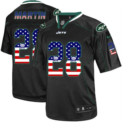 Jets #28 Curtis Martin Black Men's Stitched Elite USA Flag Fashion Jersey