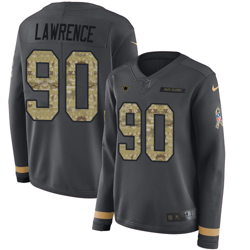 Cowboys #90 Demarcus Lawrence Anthracite Salute To Service Women's Stitched Limited Therma Long Sleeve Jersey