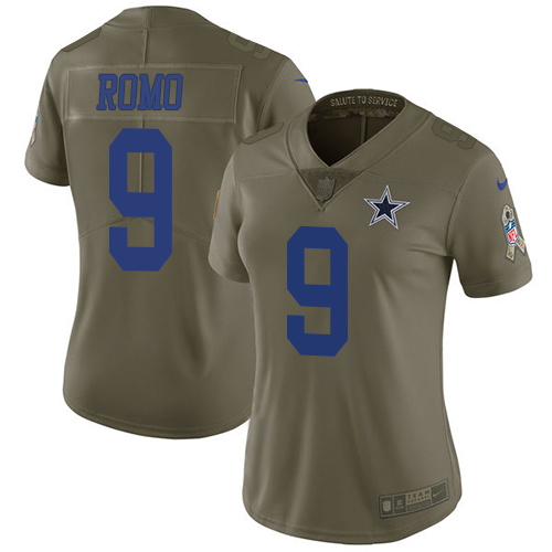 Dallas Cowboys #9 Tony Romo Olive Women's Stitched Limited 2017 Salute to Service Jersey Womens