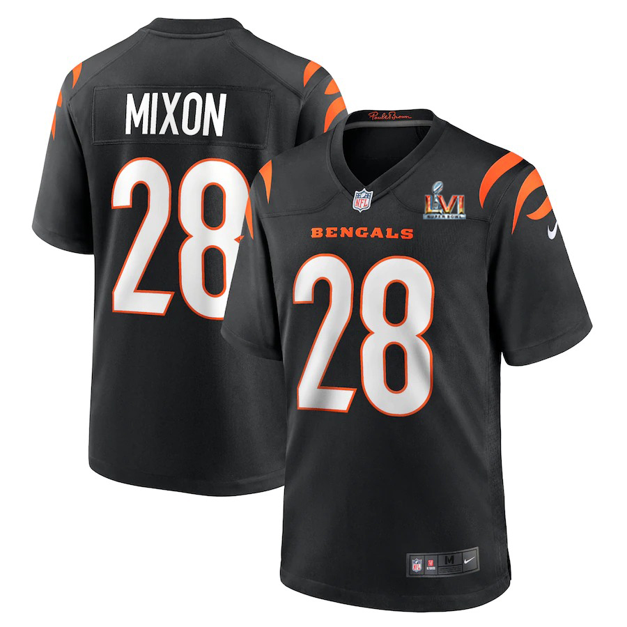 Cincinnati Bengals #28 Joe Mixon Black Super Bowl LVI Patch Game Jersey