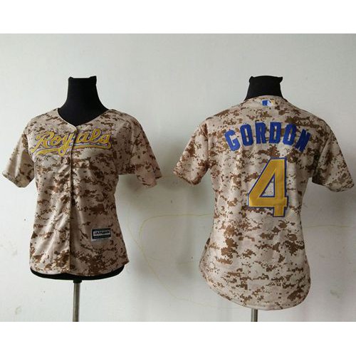 Kansas City Royals #4 Alex Gordon Camo Women's Fashion Stitched Jersey Womens